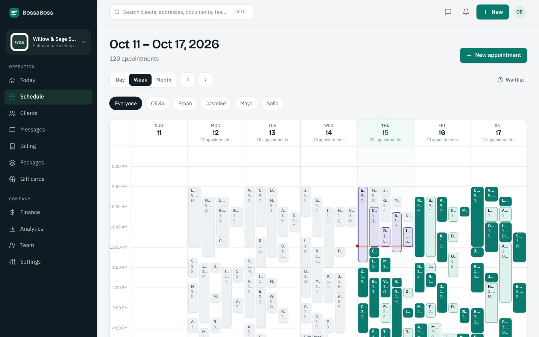 Screen from the BossaBoss app: A schedule that shows the whole day